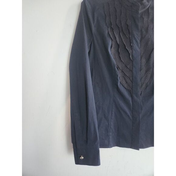 Escada Dark Navy Blue Band Collar Tule Front Detail Made in Germany Blouse EU36 - Picture 5 of 11